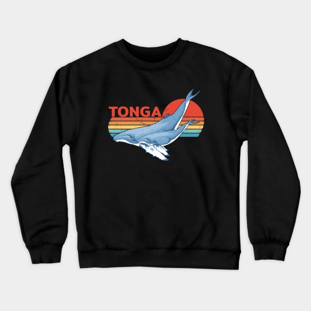 Humpback Whale Kingdom of Tonga Vintage Travel Design Crewneck Sweatshirt by NicGrayTees